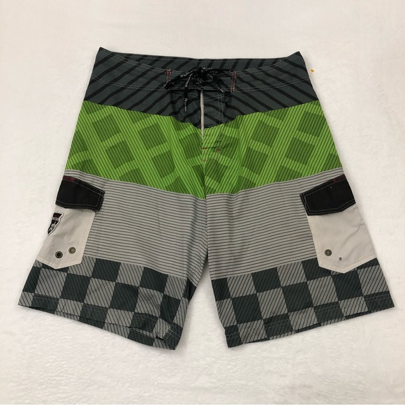 Molokai Surf Co Green & Gray Checkered Striped Swim Trunks Board Shorts Mens 36. - Picture 2 of 9